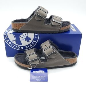 Birkenstock Arizona Shearling Lined Suede Iron Women's Cozy Sandals Size 6 N